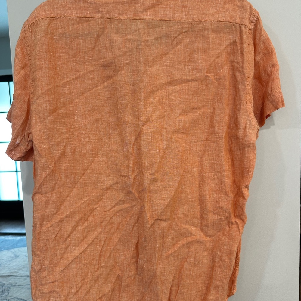Kiwi Men's 100% Linen Casual Orange Button Down Shirt Size Large St. Barths - Picture 3 of 8